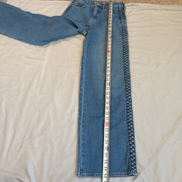 Old Navy Light Blue, Braided Sides Detailed, Extra High Rise, Wide Leg Jeans- 0 - Picture 6 of 9